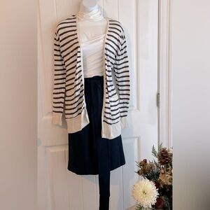 Ann Taylor Navy Blue & White Knit Stripe Sweater Cardigan in EUC Sz Small